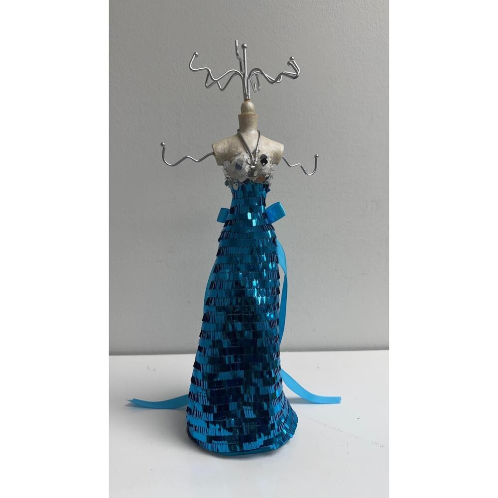 Blue Sequin Dress Mannequin Jewelry Holder – Glamorous Jewelry Organizer - Picture 2 of 5